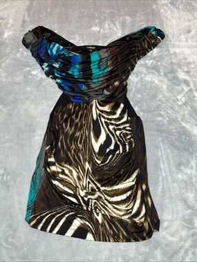 bebe Teal, Blue and Black Printed Midi Dress